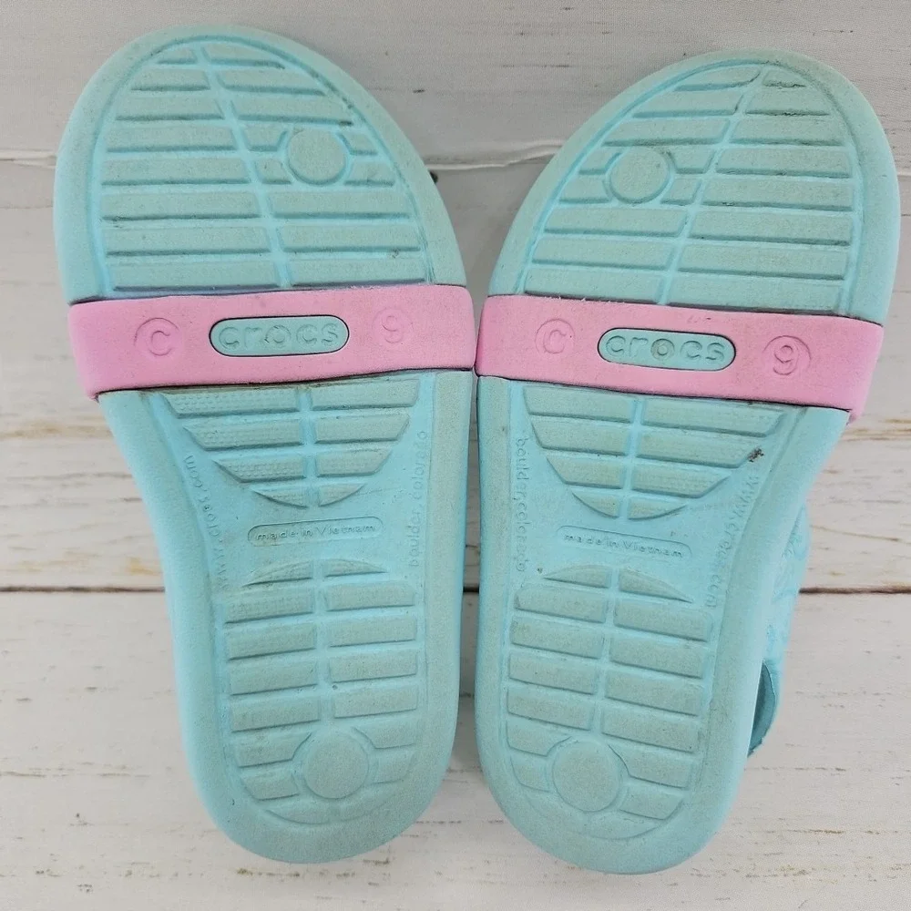 Crocs Disney Frozen Elsa Sandals Girls Size C9 Blue Pink Sandals Shoes‎